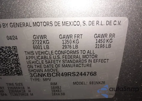 2024 Chevrolet Blazer Fwd 2Lt z USA, uszkodzony, nr VIN 3GNKBCR49RS244768